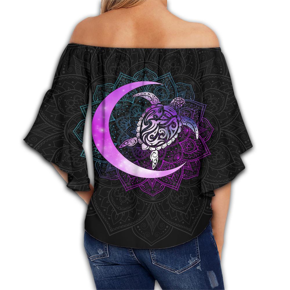 Hawaii Turtle Mandala Off Shoulder Waist Wrap Top - Galaxy Purple - AH - Polynesian Pride