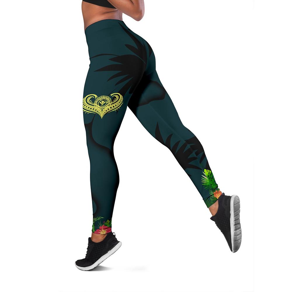 Polynesian Hawaii Kanaka Maoli Women's Legging - Heart with Hibiscus Green - Polynesian Pride