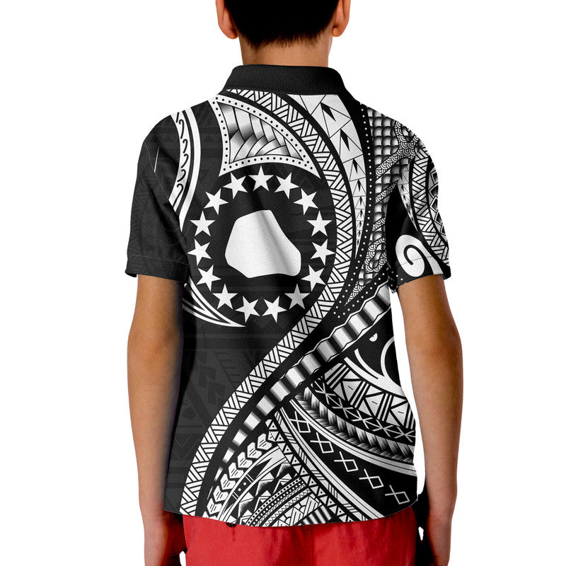 Mangaia Cook Islands Polo Shirt Black Polynesian Wave Style LT9 - Polynesian Pride