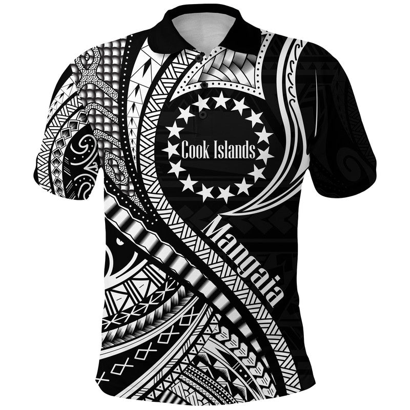 Custom Mangaia Cook Islands Polo Shirt Black Polynesian Wave Style LT9 Adult Black - Polynesian Pride