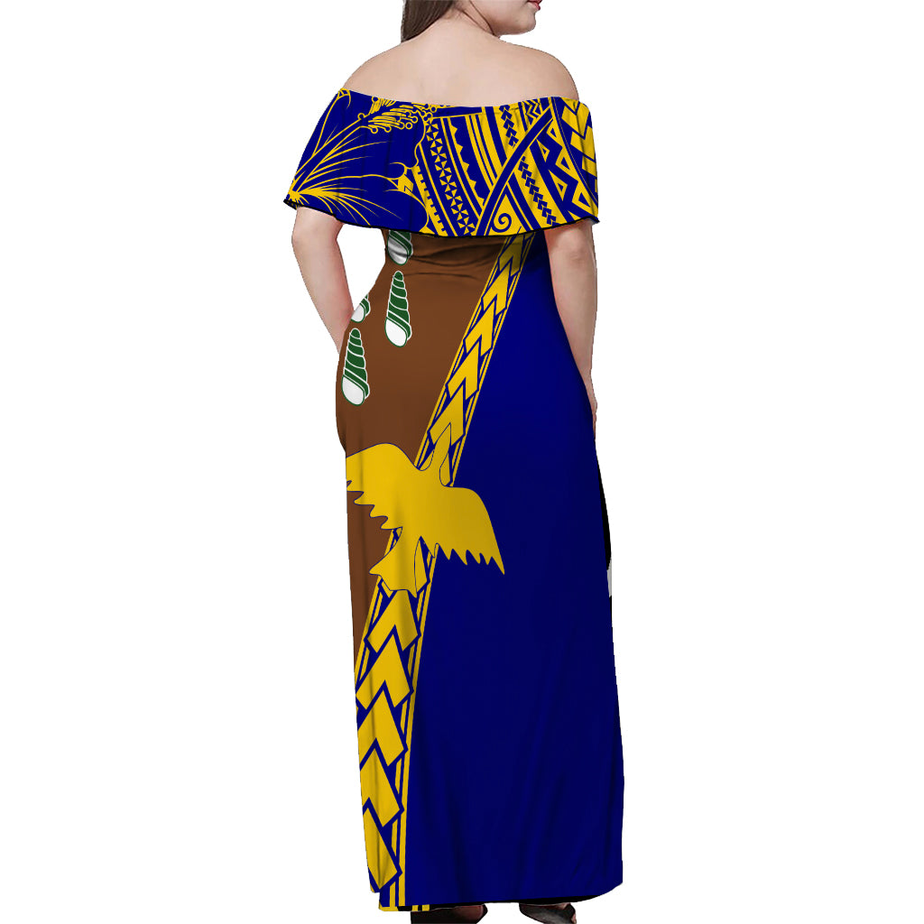 PNG Hibiscus Tribal Pattern Off Shoulder Long Dress - Manus Province LT7 - Polynesian Pride