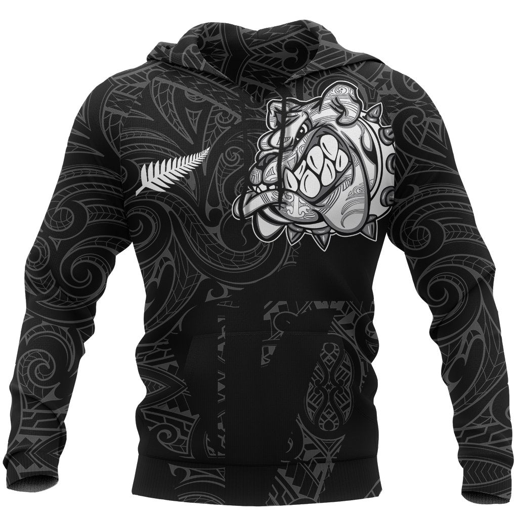 New Zealand Bulldog Hoodie, Maori Bulldog Pullover Hoodie Black Unisex Black - Polynesian Pride