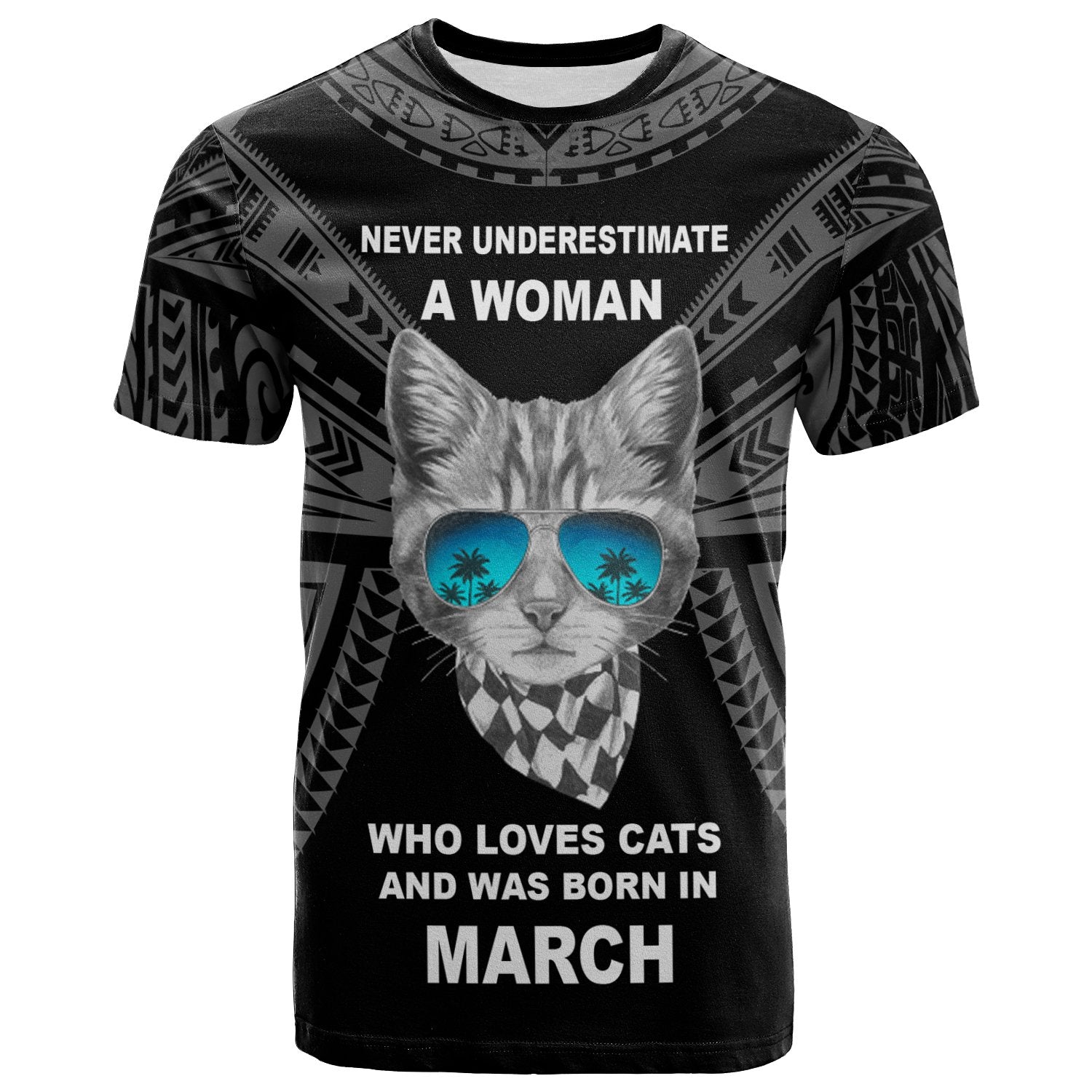 Polynesian T Shirt A Woman Who Loves Cats And Was Born In March Unisex Black - Polynesian Pride