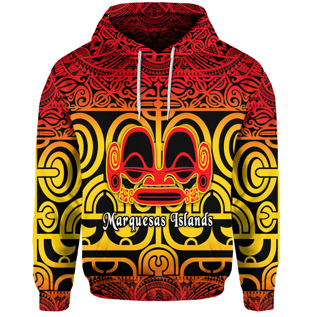 Custom Marquesas Islands Hoodie Marquesan Tattoo Simple Style Gradient Red LT8 - Polynesian Pride