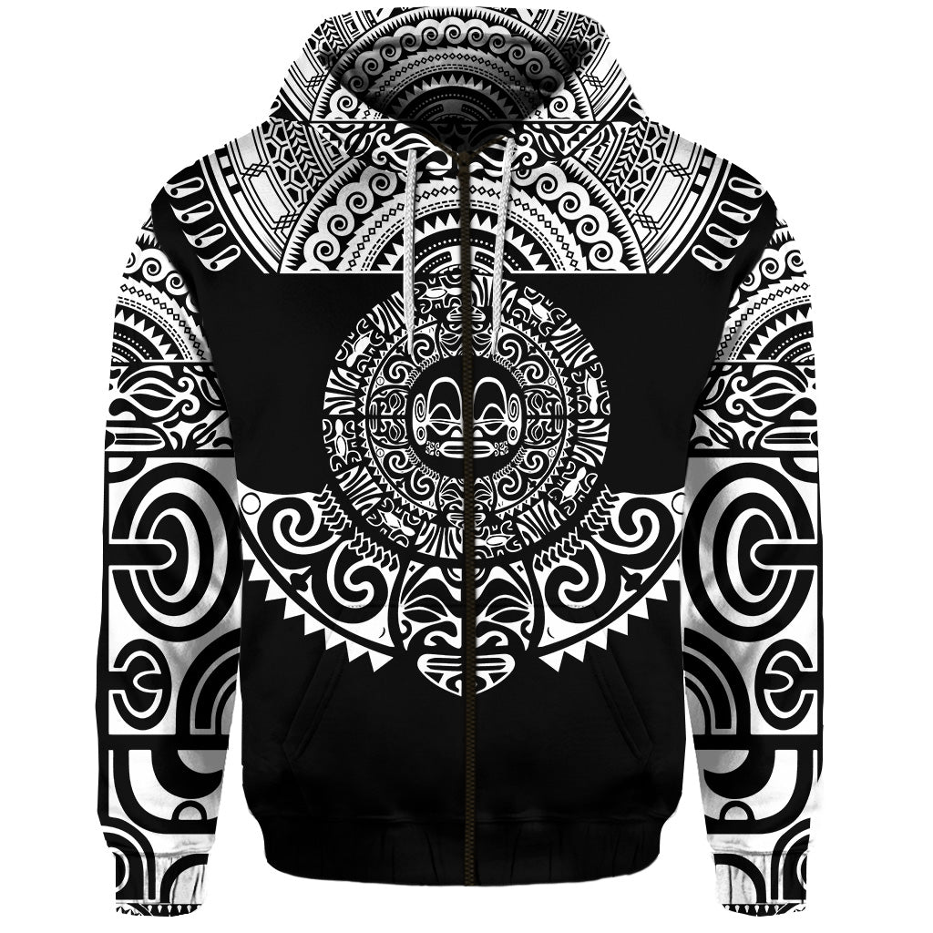 Custom Marquesas Islands Zip Hoodie Marquesan Tattoo Simplified Version Black LT8 - Polynesian Pride