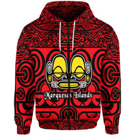 Custom Marquesas Islands Zip Hoodie Marquesan Tattoo Simple Style Red LT8 - Polynesian Pride