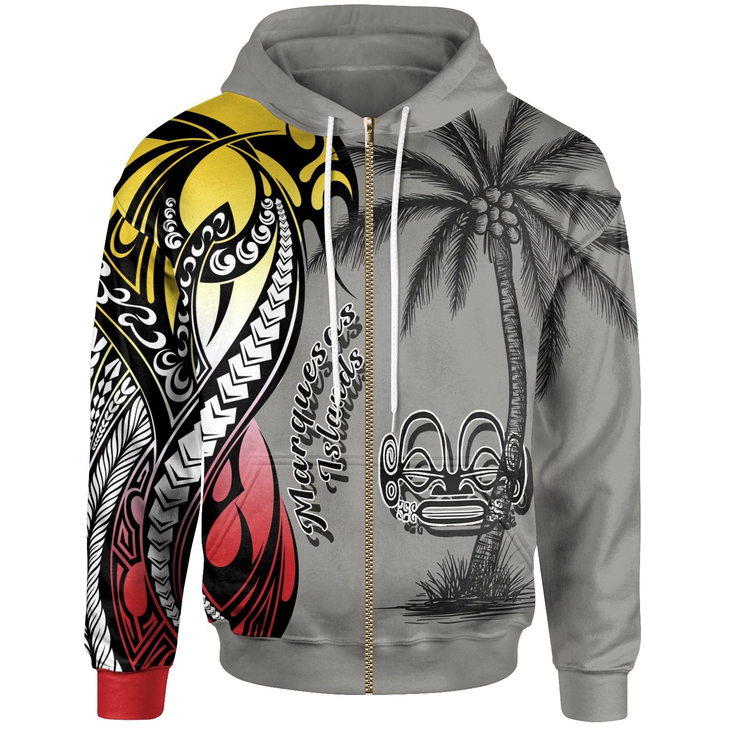 Marquesas Islands Zip up Hoodie Classical Coconut Tree Unisex Gray - Polynesian Pride