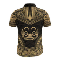 Marquesas Islands Polo Shirt Marquesas Islands Tiki Face Polynesian Chief Tattoo Gold Version - Polynesian Pride
