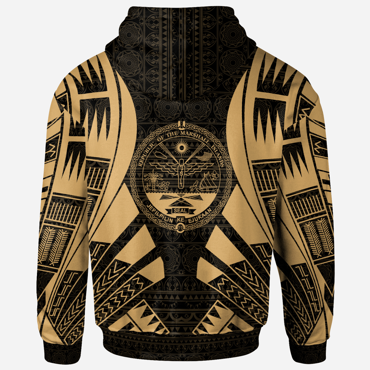 Marshall Islands All Over Zip up Hoodie Gold Tattoo Style - Polynesian Pride