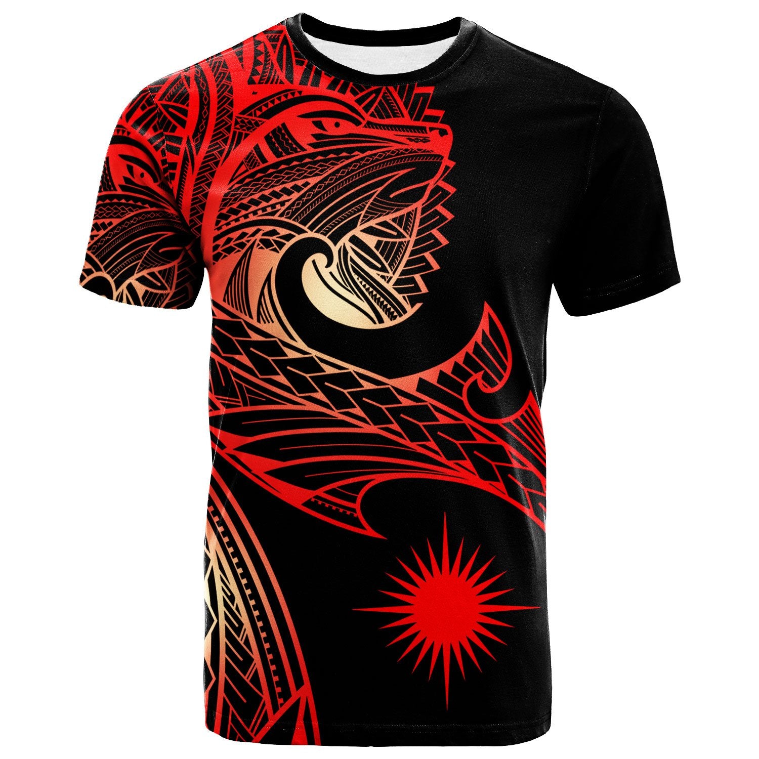 Marshall Islands T Shirt Leader Wolf Is You Red Gradient Color Unisex Black - Polynesian Pride