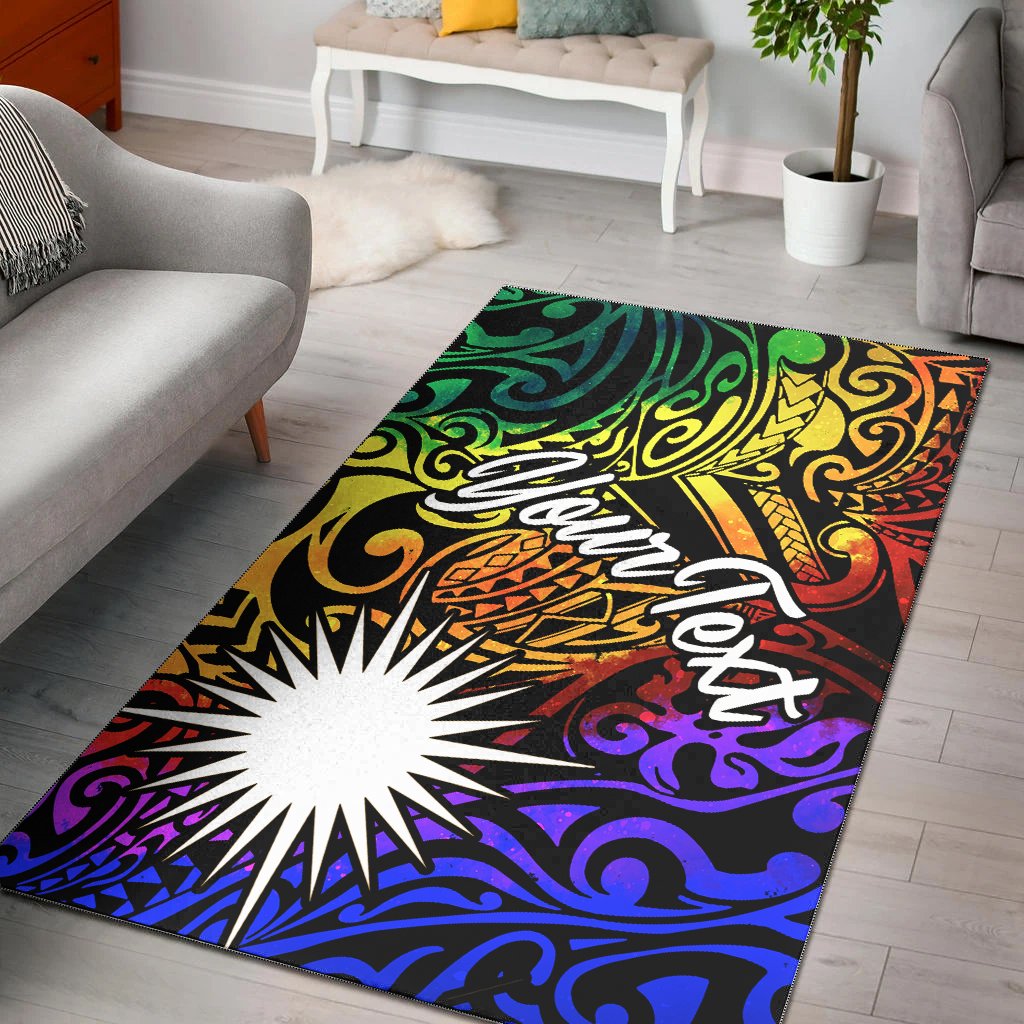 Marshall Islands Custom Personalised Area Rug - Rainbow Polynesian Pattern Rainbow - Polynesian Pride