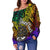 Marshall Islands Custom Personalised Women's Off Shoulder Sweater - Rainbow Polynesian Pattern Crest - Polynesian Pride