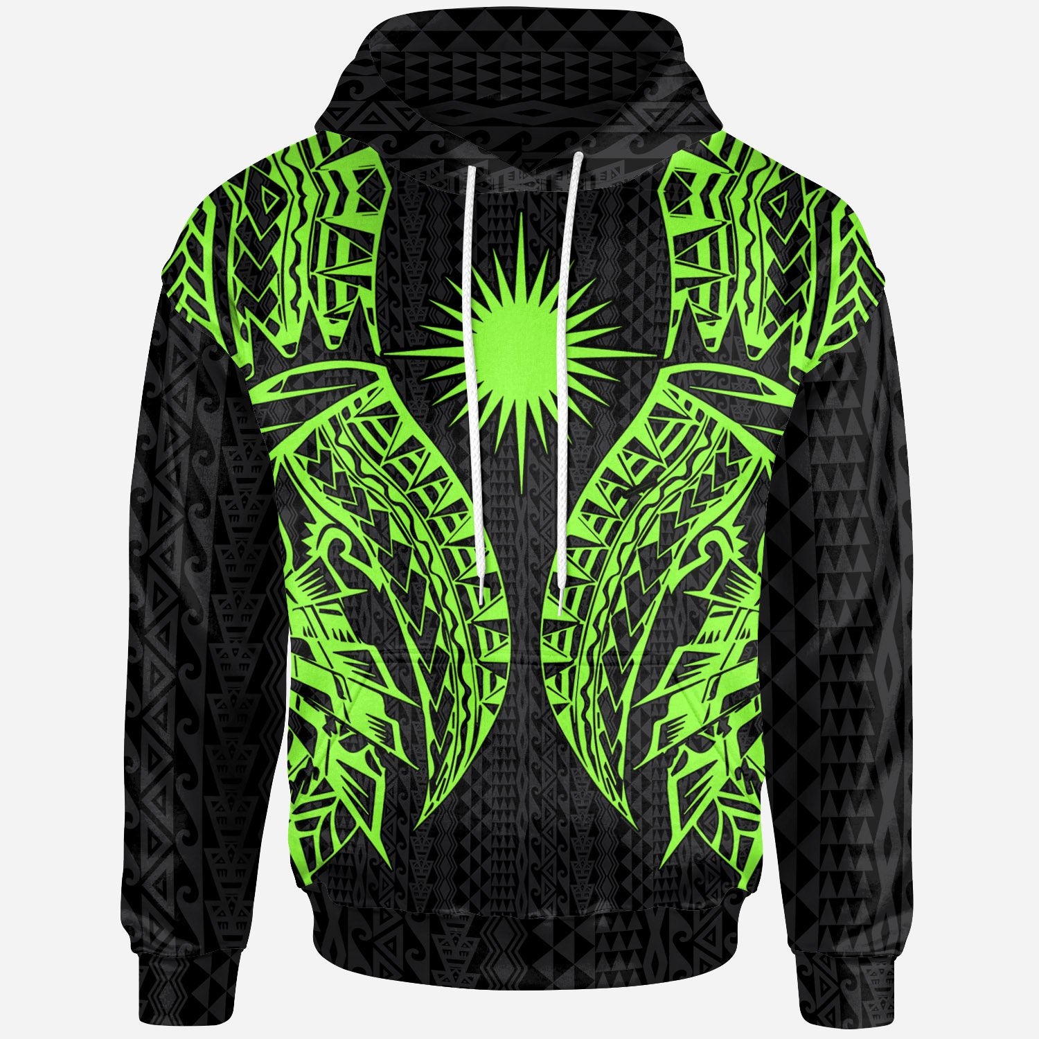 Marshall Islands Hoodie Polynesian Lion Head Green Style Unisex Green - Polynesian Pride