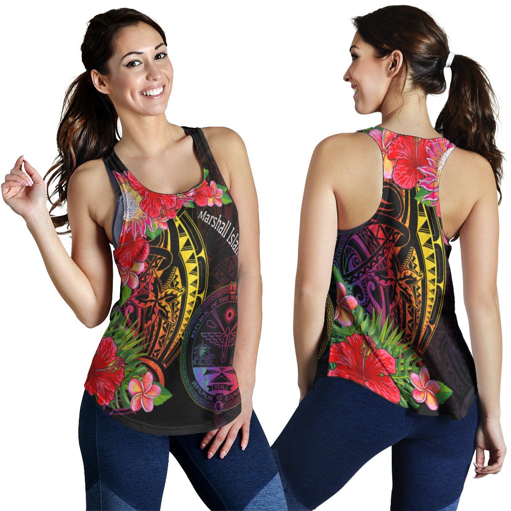 Marshall Islands Women's Racerback Tank - Tropical Hippie Style Black - Polynesian Pride