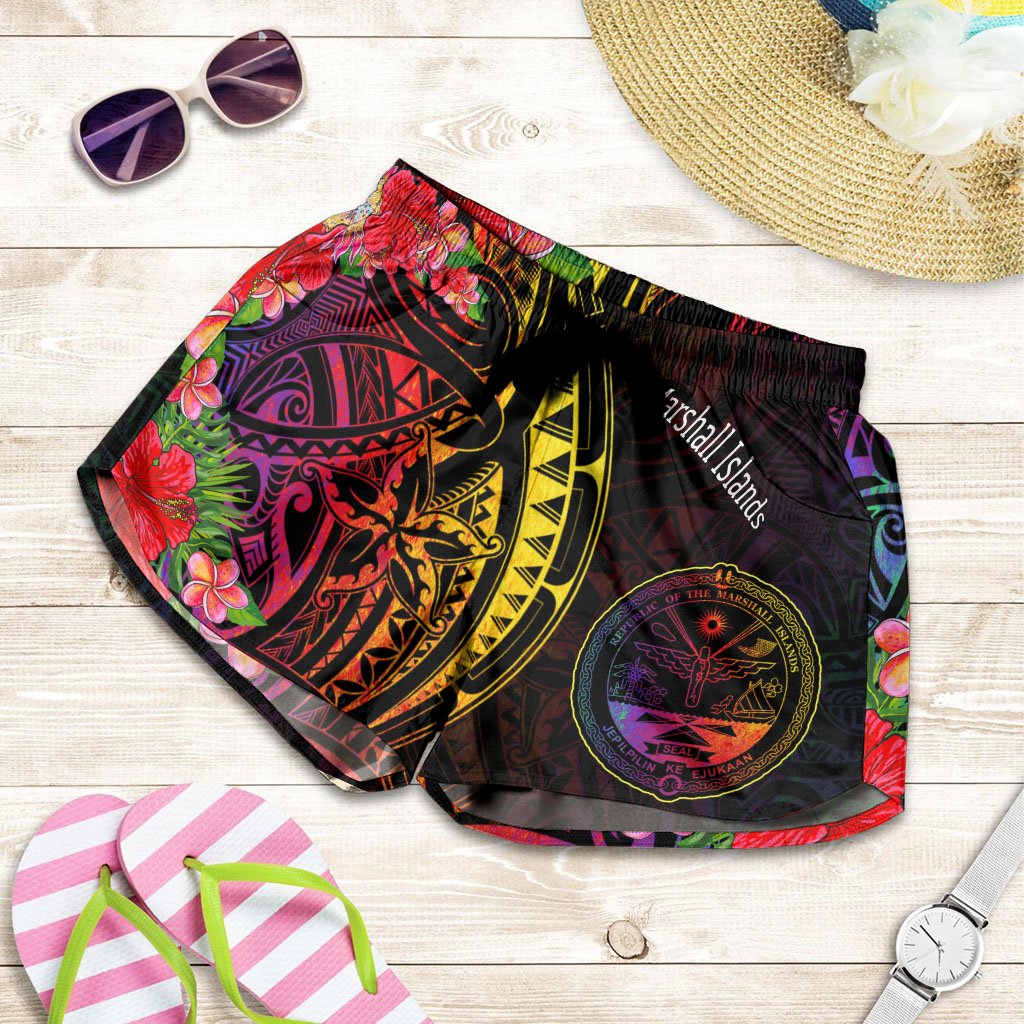 Marshall Islands Women's Shorts - Tropical Hippie Style Women Black - Polynesian Pride