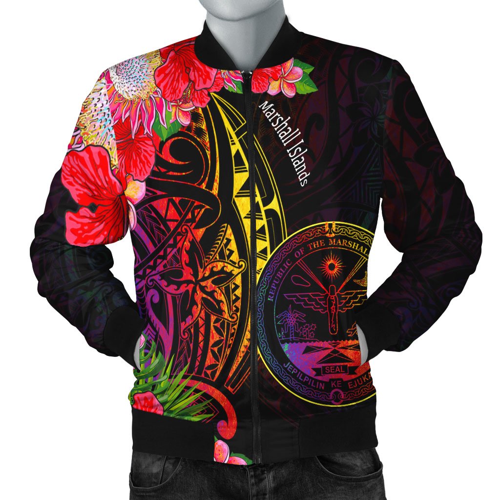 Marshall Islands Men's Bomber Jacket - Tropical Hippie Style Black - Polynesian Pride