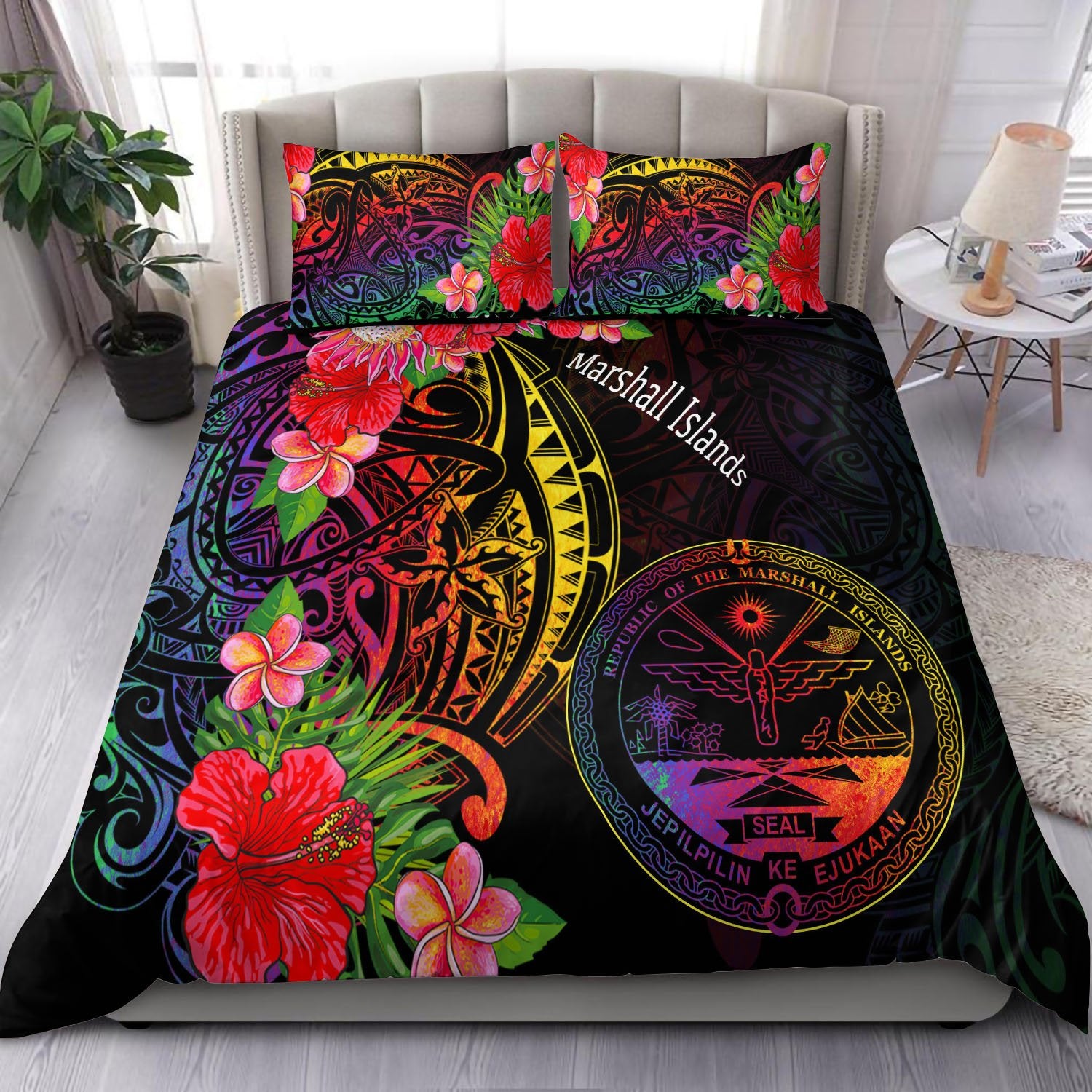 Marshall Islands Bedding Set - Tropical Hippie Style Black - Polynesian Pride