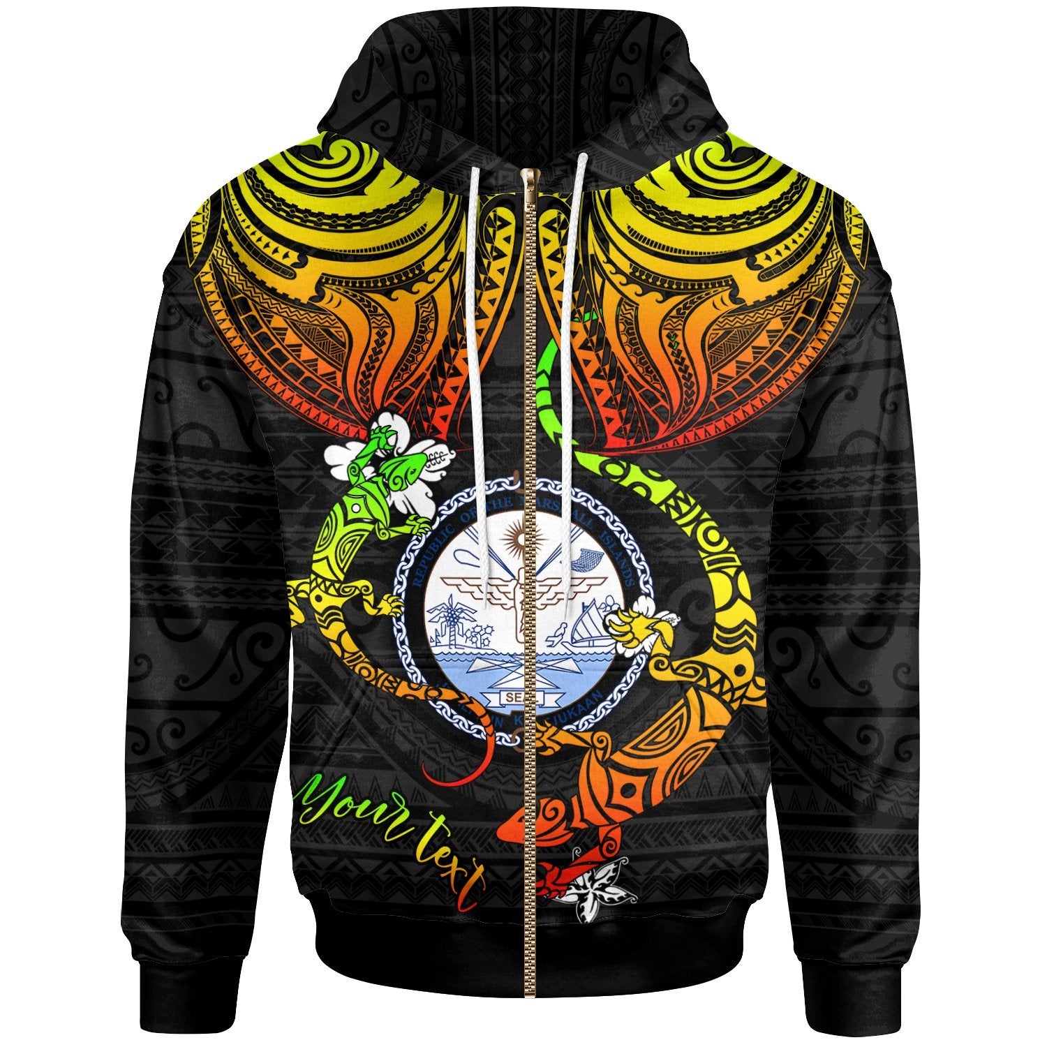 Marshall Islands Custom Zip up Hoodie Lizard Good Chest Unisex Reggae - Polynesian Pride