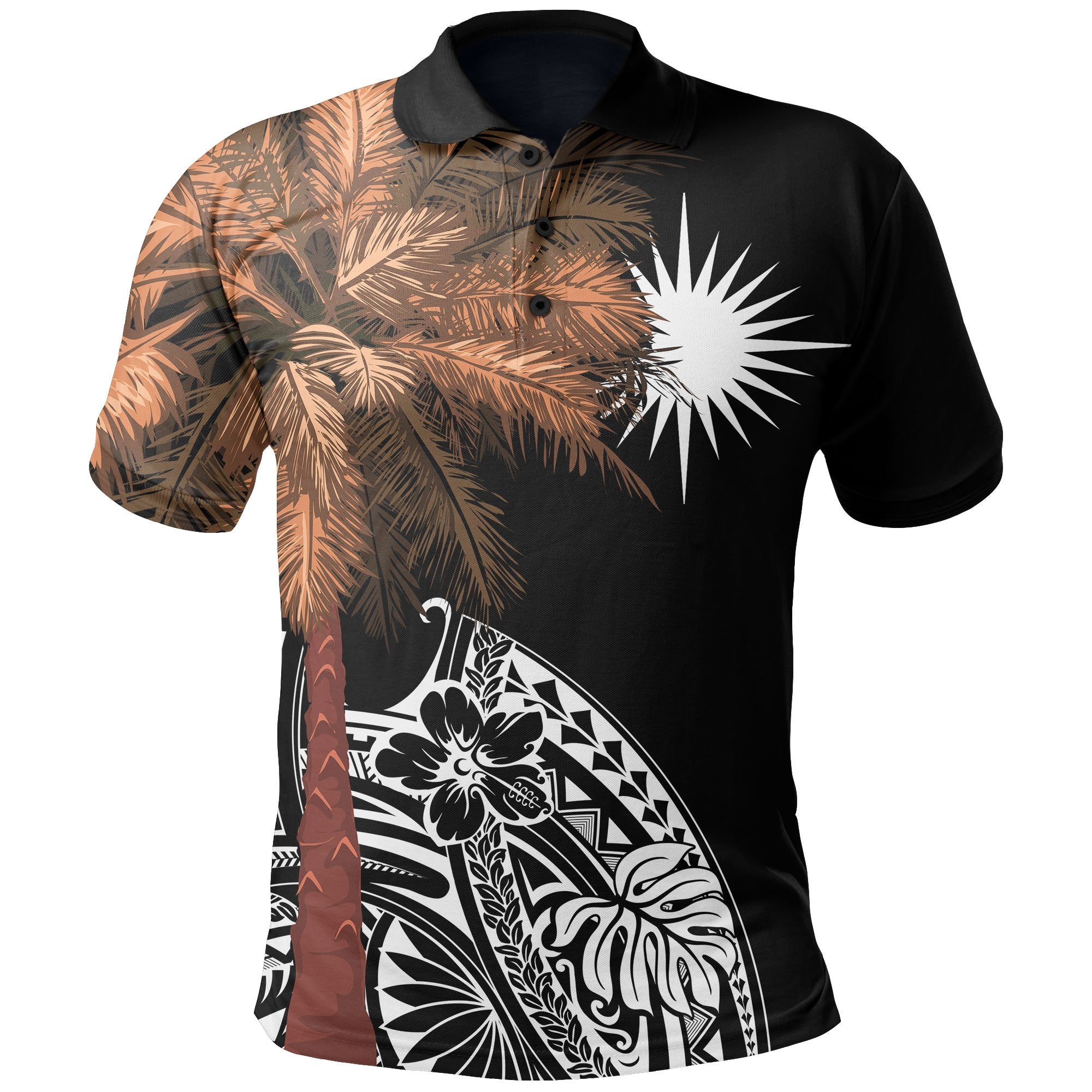 Marshall Islands Polo Shirt Polynesian Palm Tree Black Unisex Black - Polynesian Pride