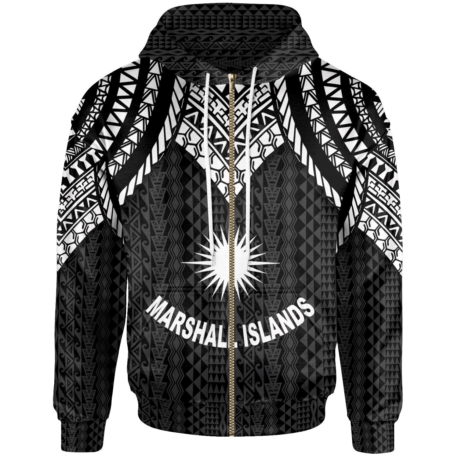 Marshall Islands Zip up Hoodie Polynesian Armor Style Black Unisex Black - Polynesian Pride