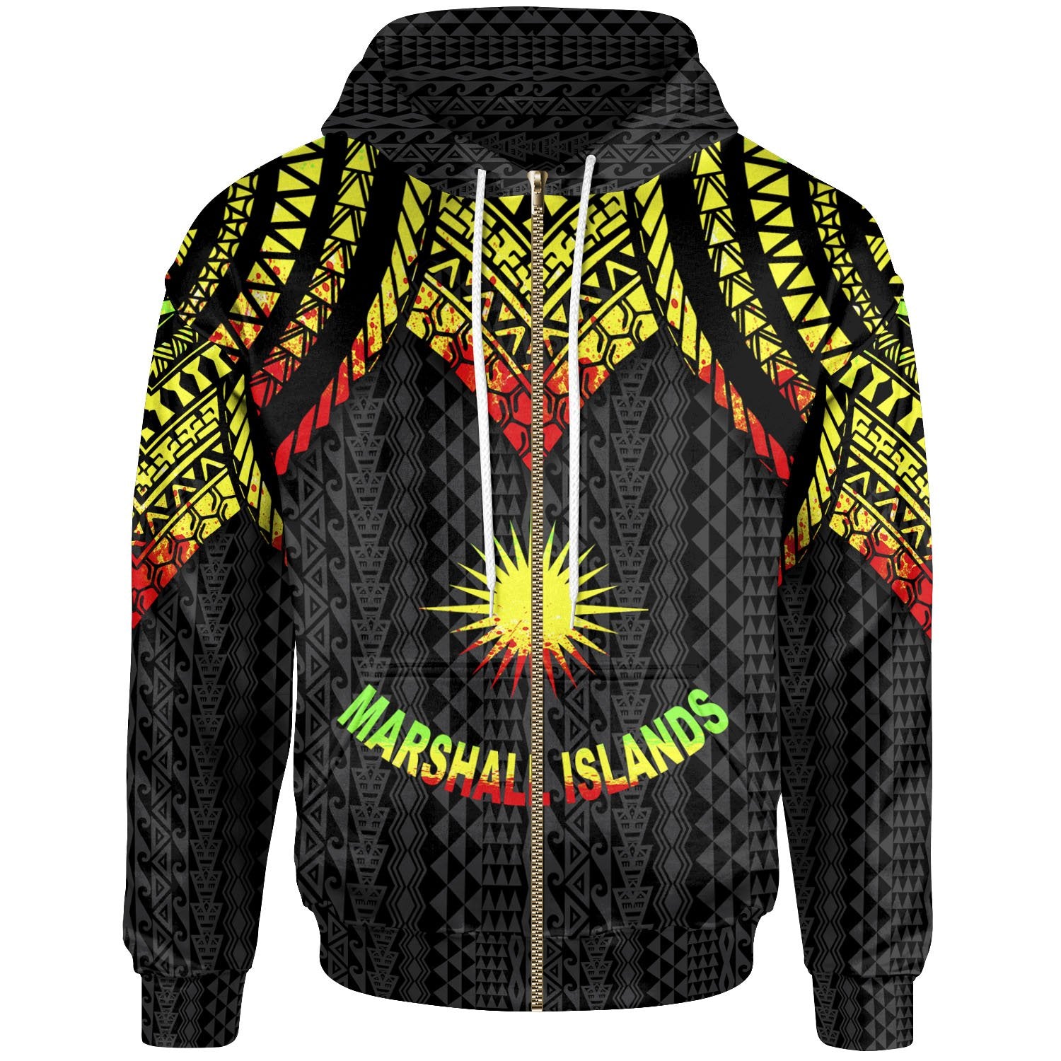 Marshall Islands Zip up Hoodie Polynesian Armor Style Reagge Unisex Reagge - Polynesian Pride