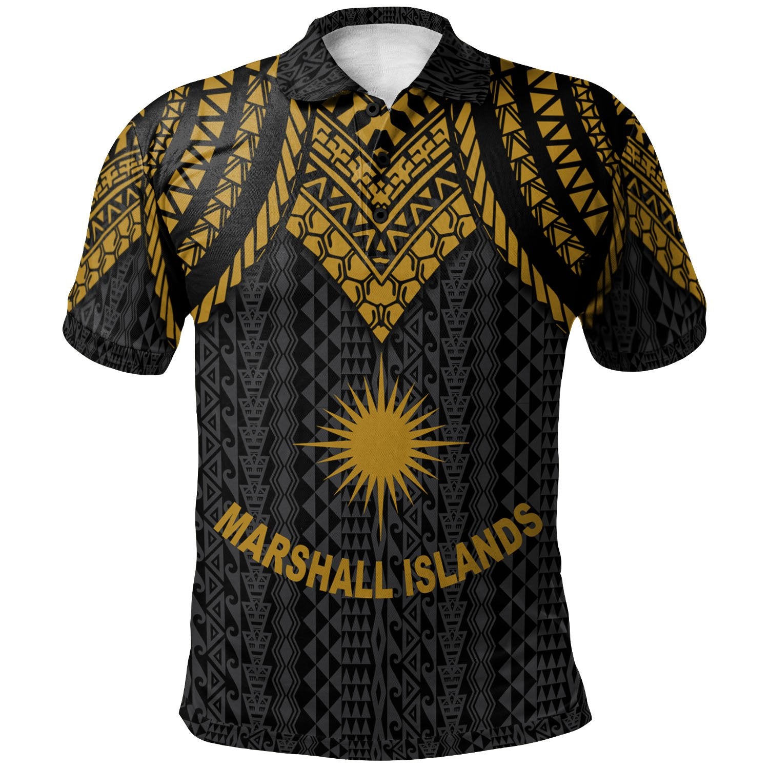 Marshall Islands Polo Shirt Polynesian Armor Style Gold Unisex Gold - Polynesian Pride