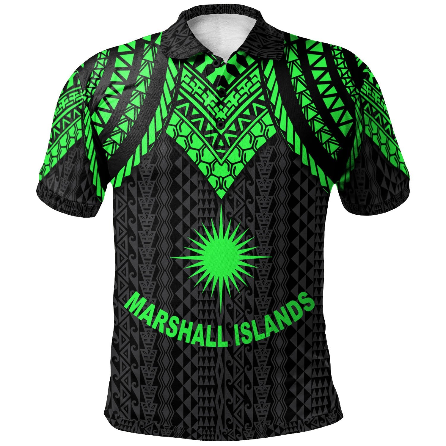 Marshall Islands Polo Shirt Polynesian Armor Style Green Unisex Green - Polynesian Pride