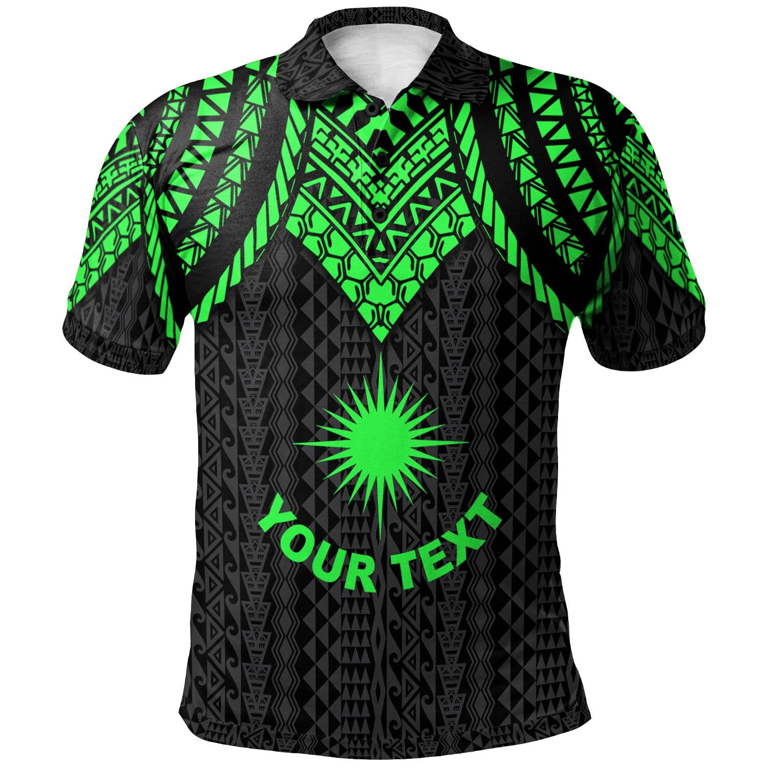 Marshall Islands Custom Polo Shirt Polynesian Armor Style Green Unisex Green - Polynesian Pride