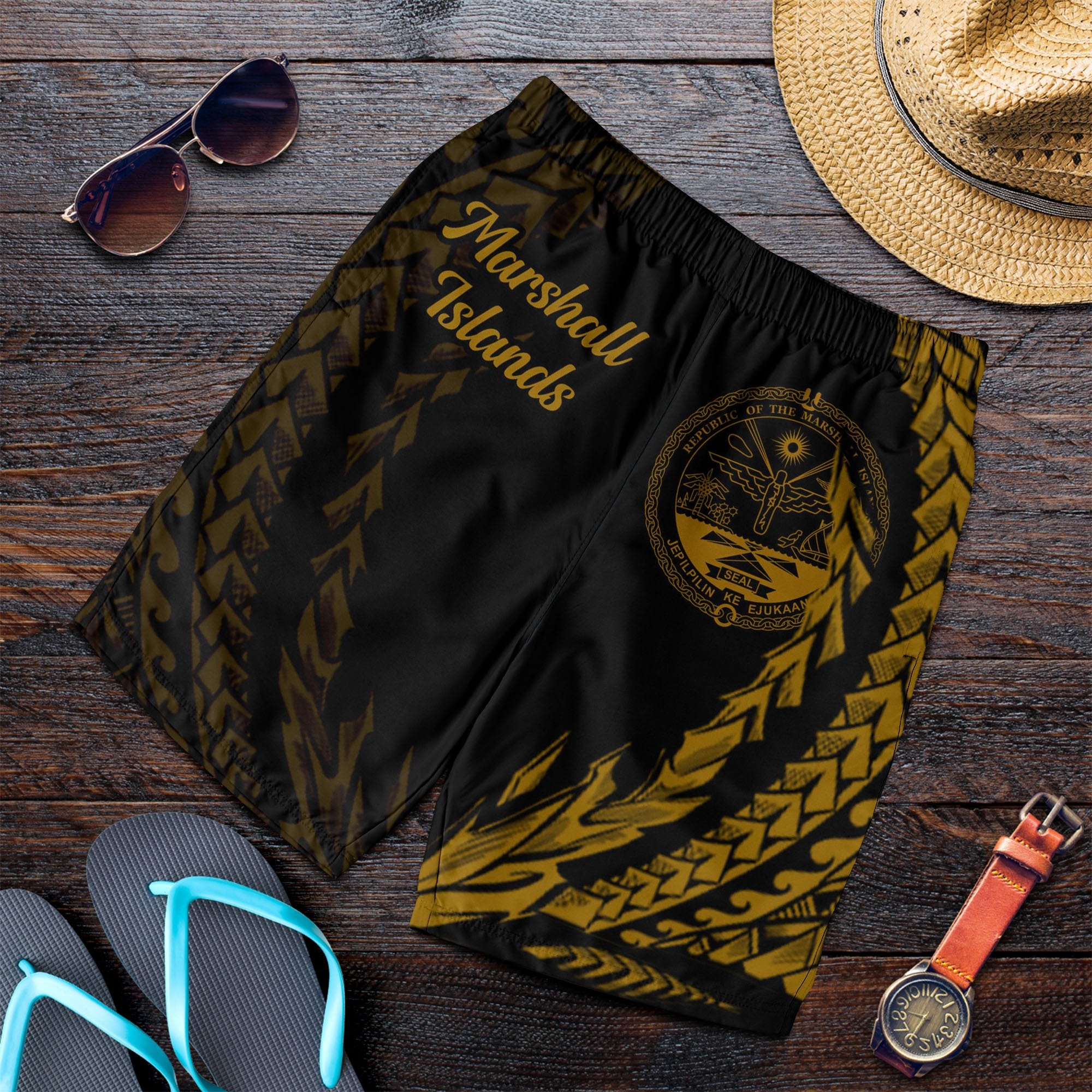 Marshall Islands Men's Shorts - Wings Style Black - Polynesian Pride