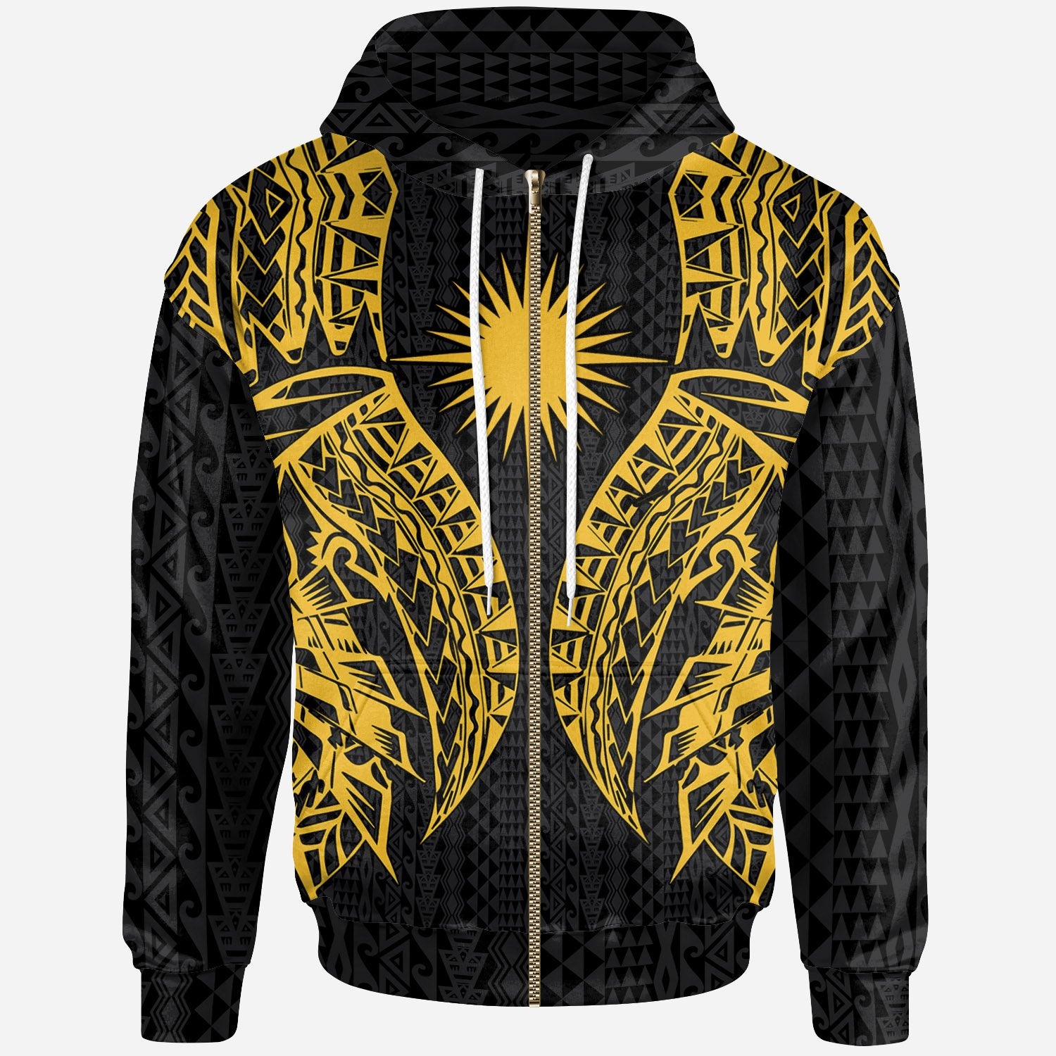 Marshall Islands Zip up Hoodie Polynesian Lion Head Gold Style Unisex Gold - Polynesian Pride