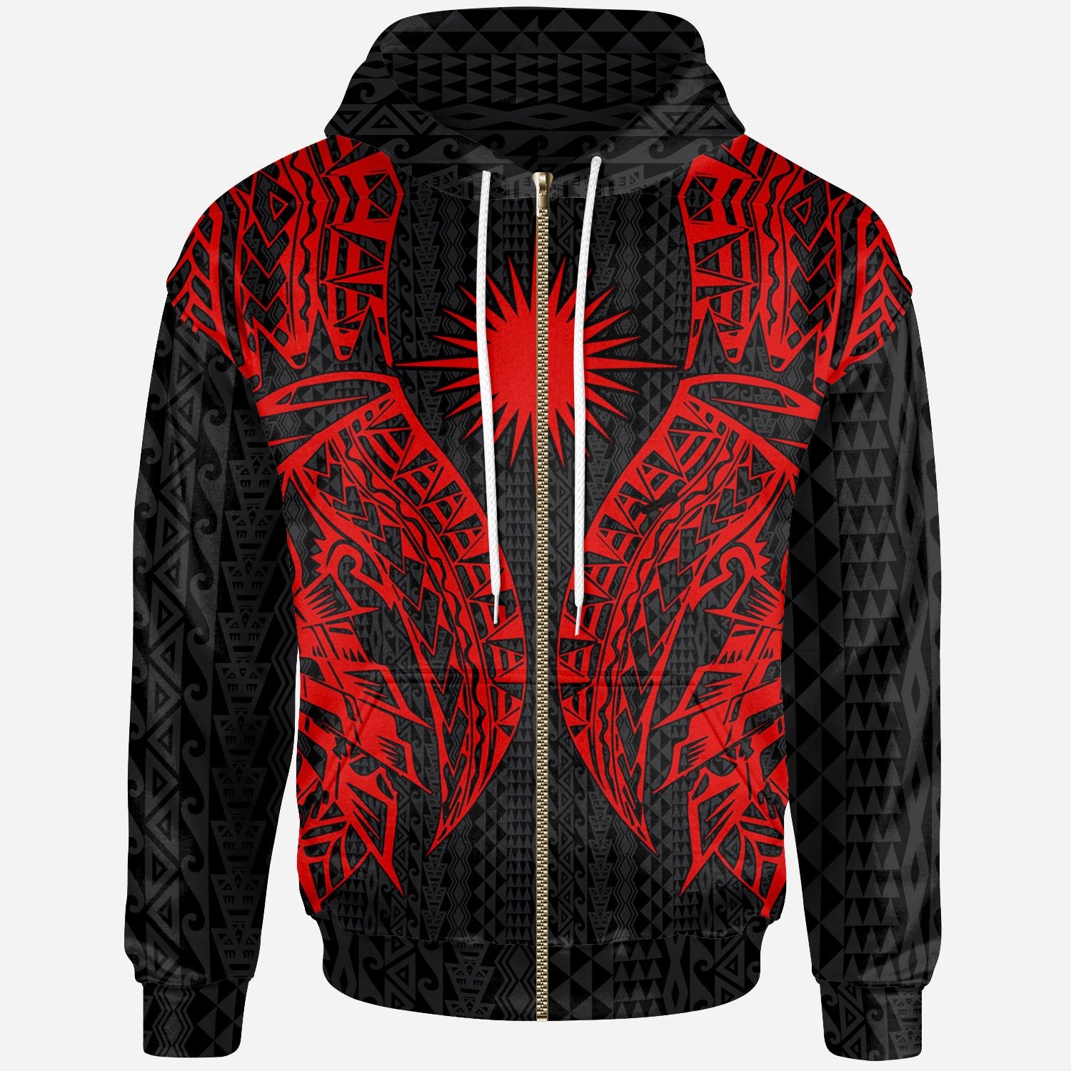 Marshall Islands Zip up Hoodie Polynesian Lion Head Red Style Unisex Red - Polynesian Pride