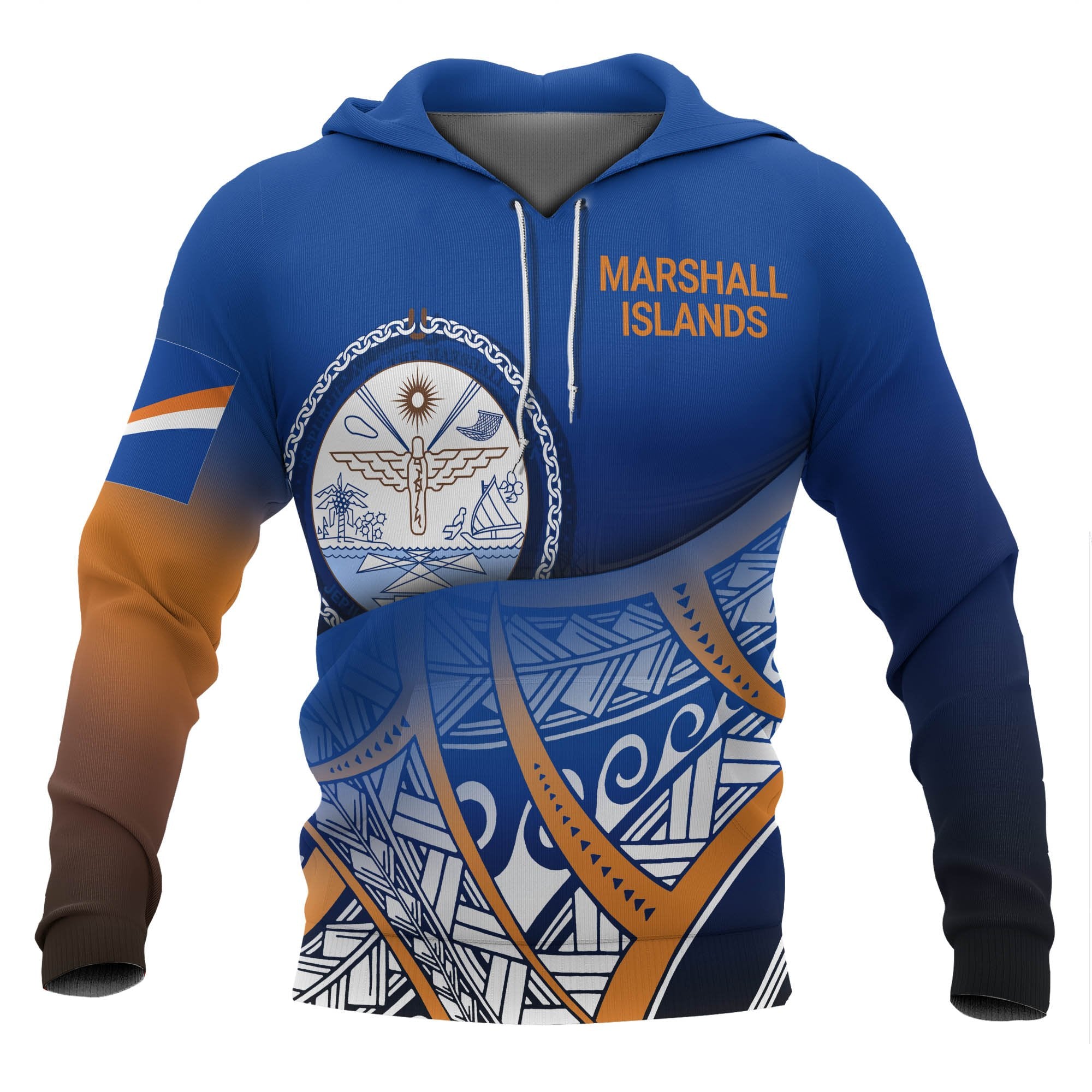 Marshall Islands Coat of rms Hoodie Polynesian Pattern Unisex Blue - Polynesian Pride