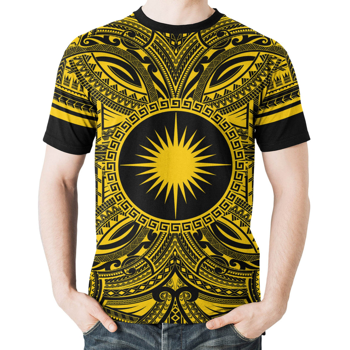 Marshall Islands All T Shirt Marshall Islands Coat Of Arms Polynesian Gold Black - Polynesian Pride