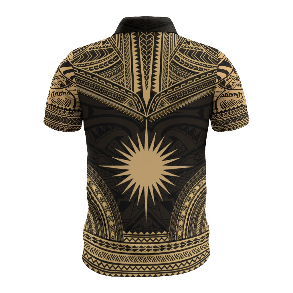 Marshall Islands Polo Shirt Marshall Islands Flag Polynesian Chief Tattoo Gold Version - Polynesian Pride