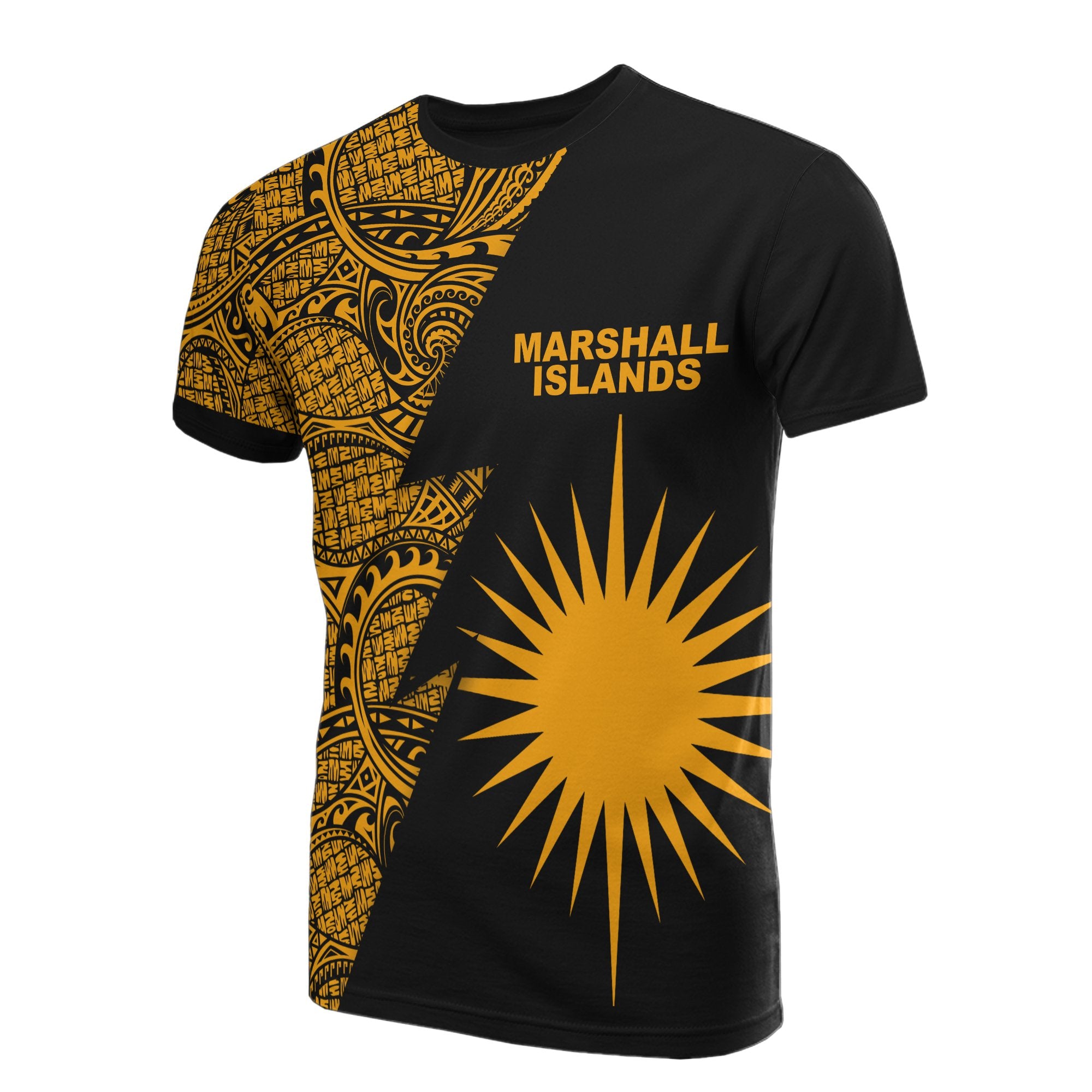 Marshall Islands T Shirt Polynesian Pattern Gold Flash Style Unisex Gold - Polynesian Pride