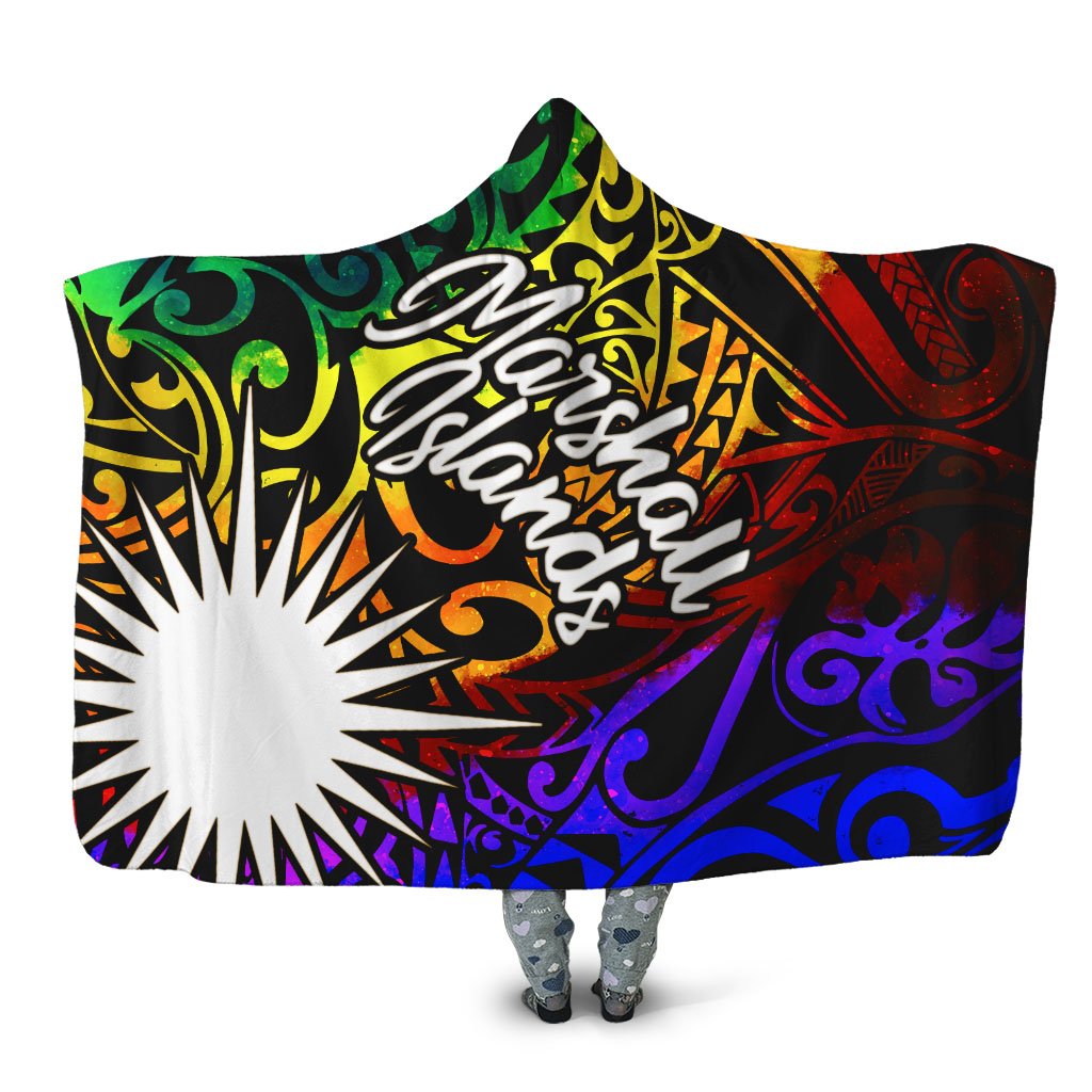 Marshall Islands Hooded Blanket - Rainbow Polynesian Pattern Hooded Blanket Rainbow - Polynesian Pride