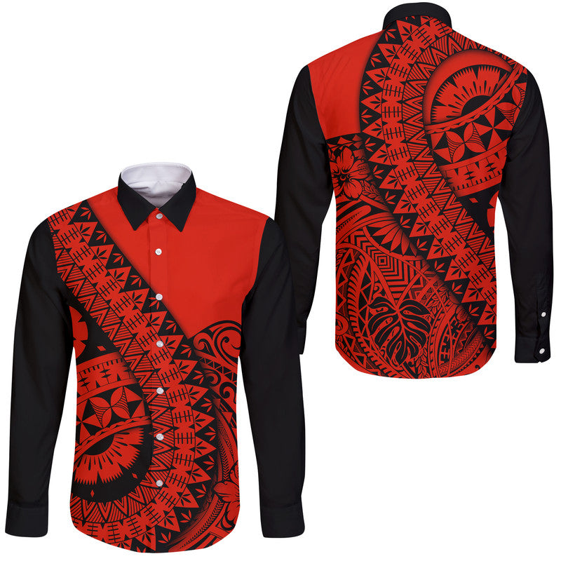 Polynesian Masi Kesa No2 Red Style Hawaii Long Sleeve Button Shirt LT9 Unisex Red - Polynesian Pride