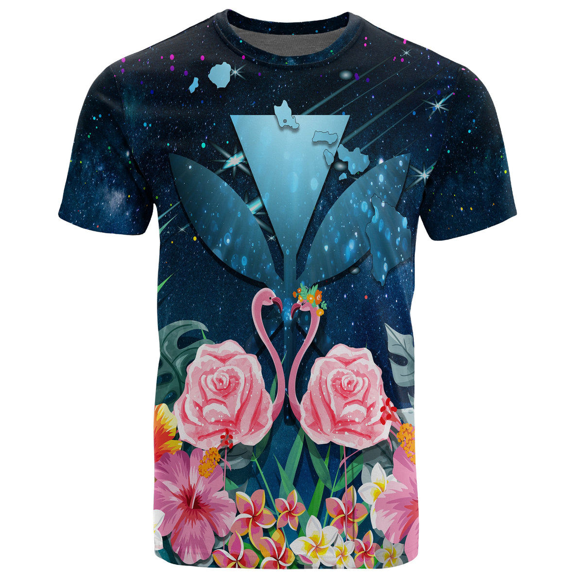 Kanaka Flamingo Couple Rose Hibiscus Plumeria T Shirt Love Universe AH - Polynesian Pride