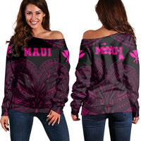 Hawaiian Kanaka Map Maui Women's Off Shoulder Sweater - Pink - Brad Style - AH Pink - Polynesian Pride