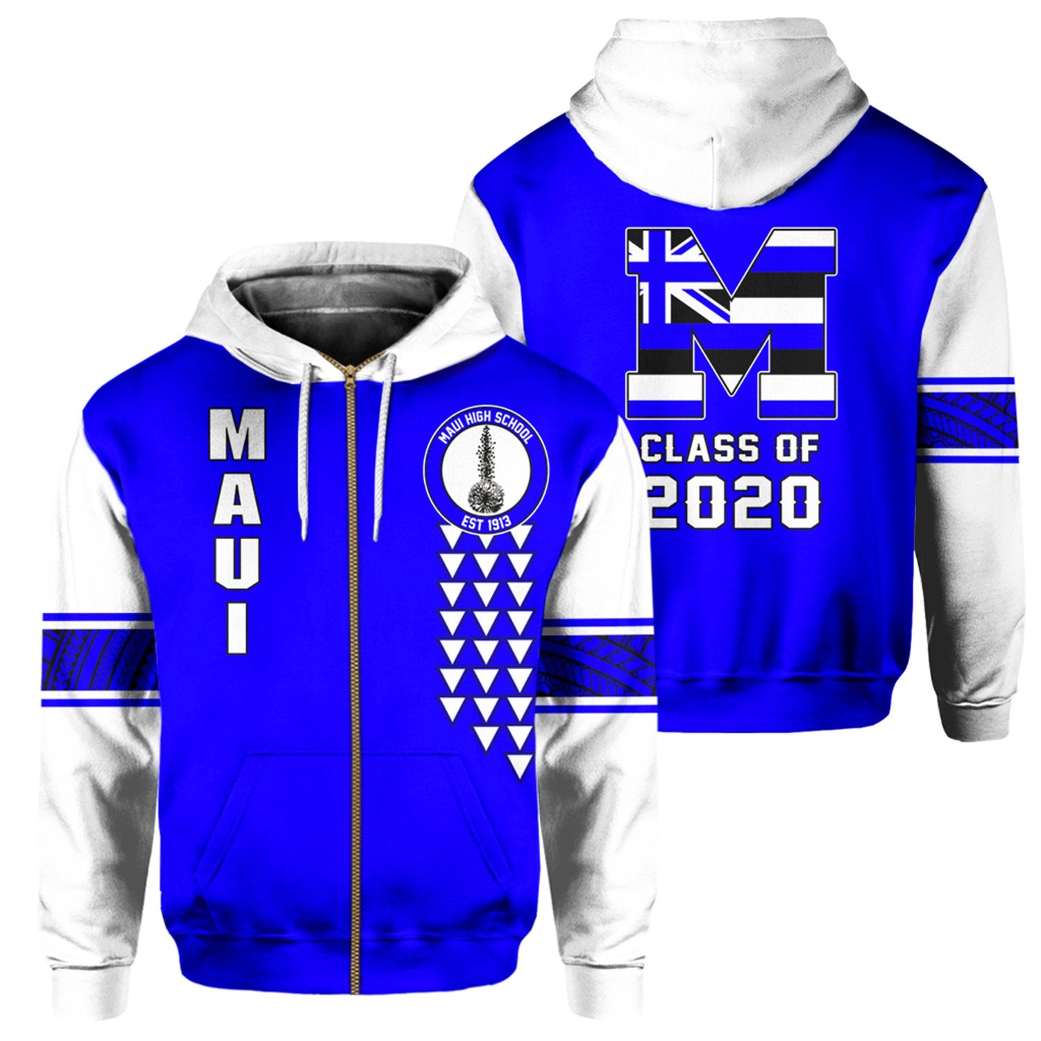 Custom Hawaii Hoodie Maui High Custom Your Class Zip Hoodie Unisex Blue - Polynesian Pride