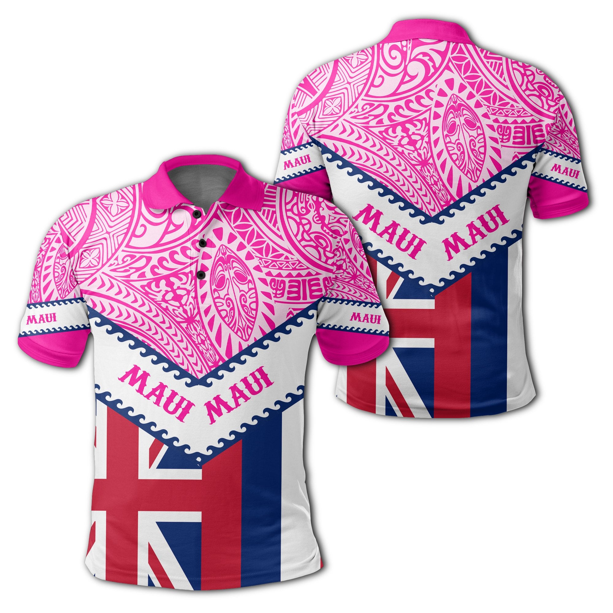 Hawaii Flag Maui Polo Shirt Pink Mit Style Unisex Pink - Polynesian Pride