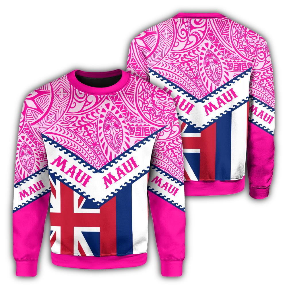 Hawaii Flag Maui Sweatshirt - Pink - Mit Style - AH Unisex Pink - Polynesian Pride