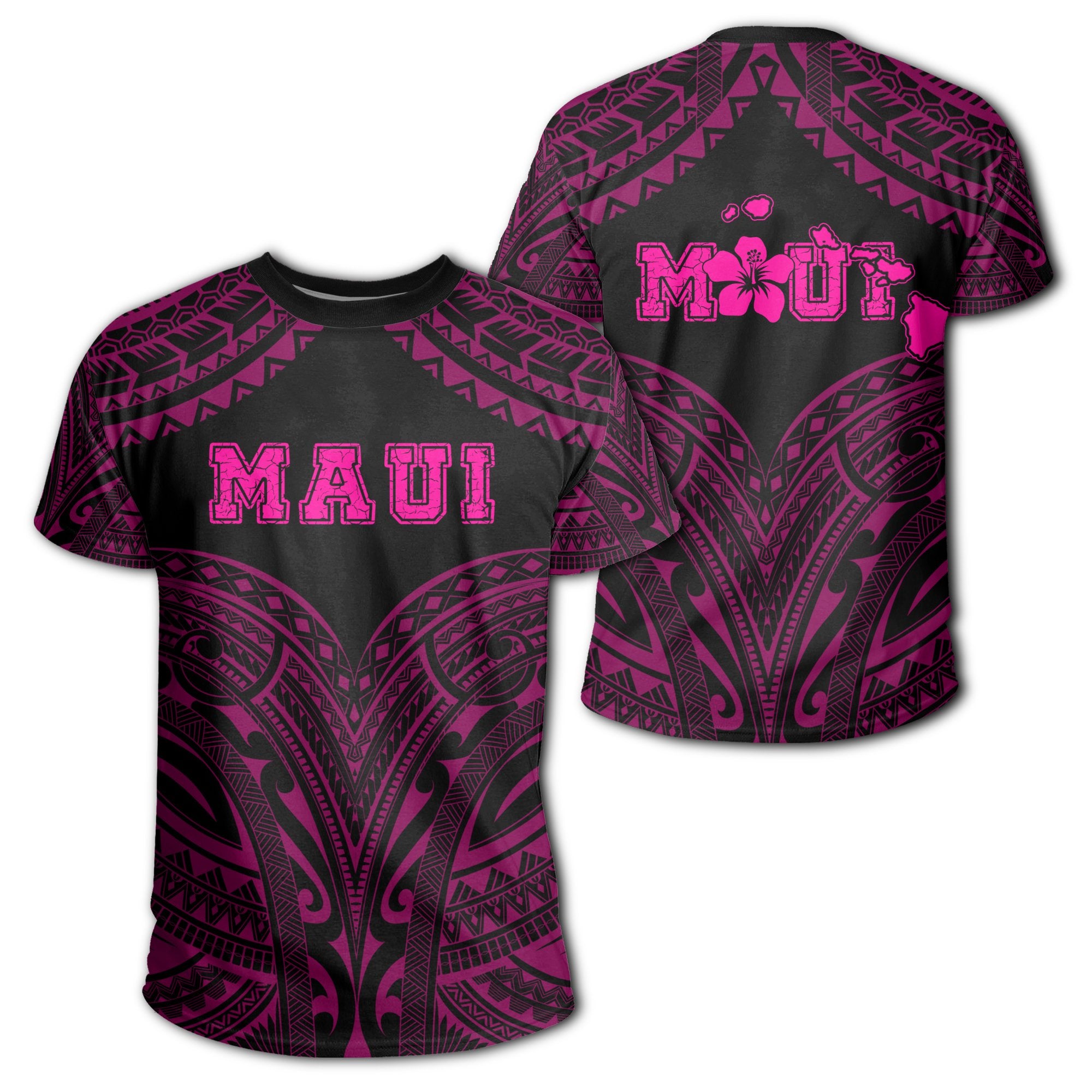 Hawaiian Kanaka Map Polynesian Maui T Shirt Pink Brad Style Unisex Pink - Polynesian Pride