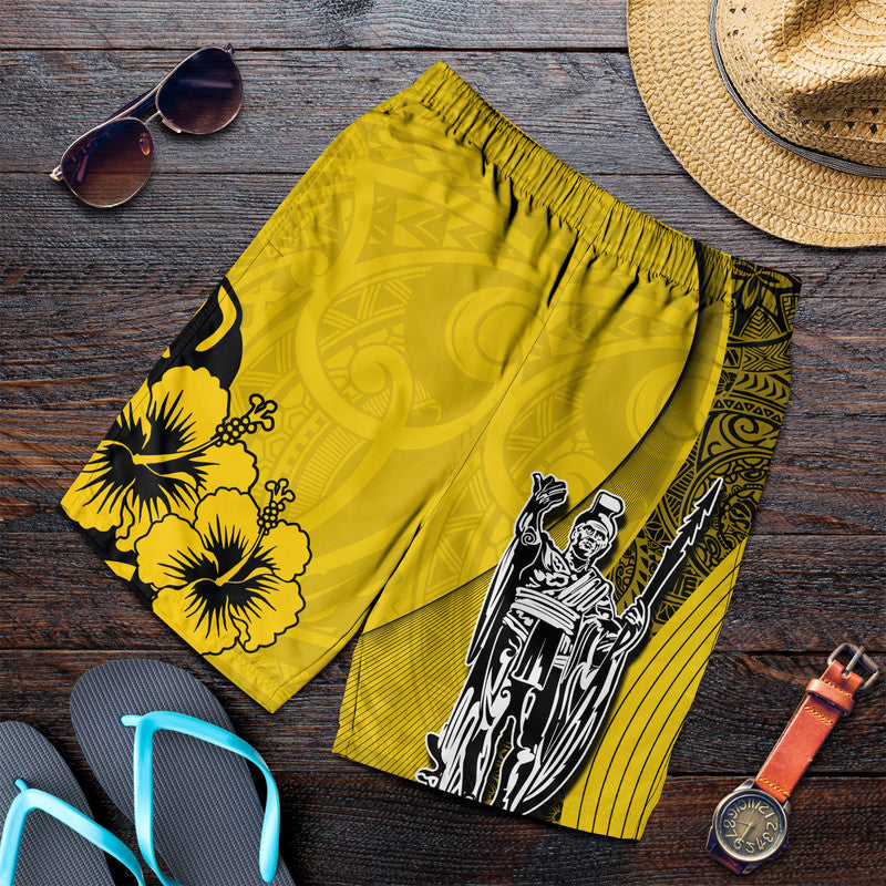 Hawaiian King Kamehameha Men Shorts Vibe Yellow Style LT6 Yellow - Polynesian Pride