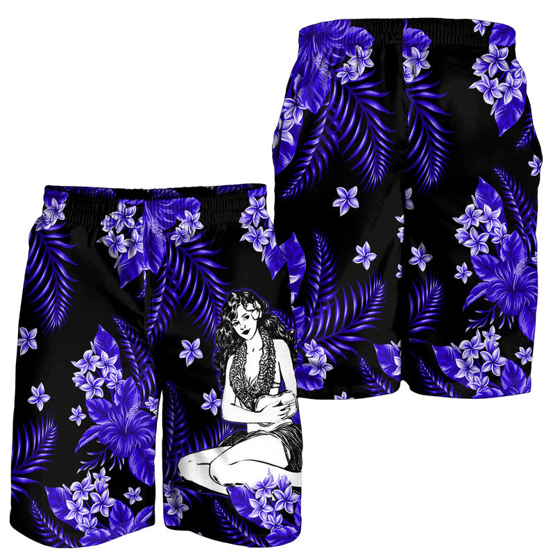 Hawaii Summer Colorful Hula Girl Men Shorts Dark Blue LT6 Blue - Polynesian Pride