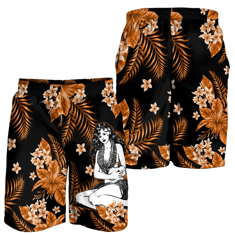 Hawaii Summer Colorful Hula Girl Men Shorts Orange LT6 Orange - Polynesian Pride