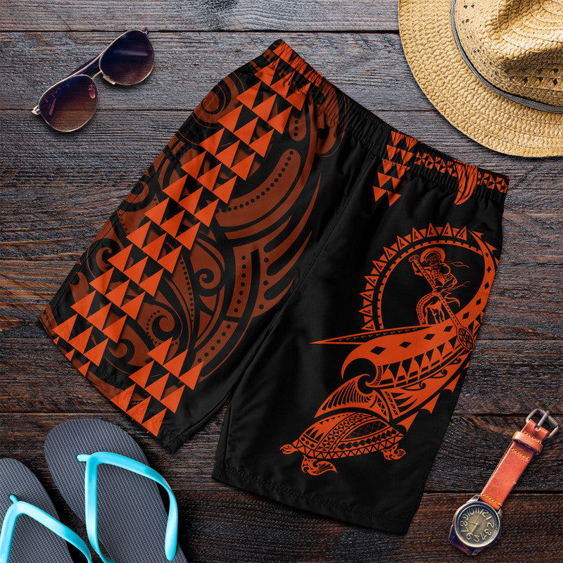 Hawaii Polynesian Warrior Kakau Men Shorts-Orange LT6 Orange - Polynesian Pride