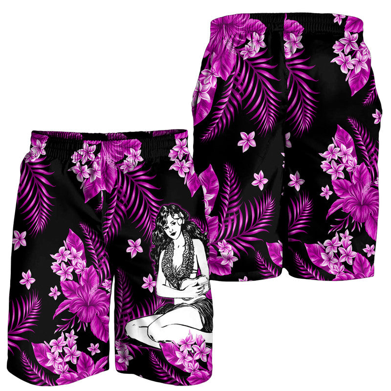 Hawaii Summer Colorful Hula Girl Men Shorts Purple LT6 Purple - Polynesian Pride