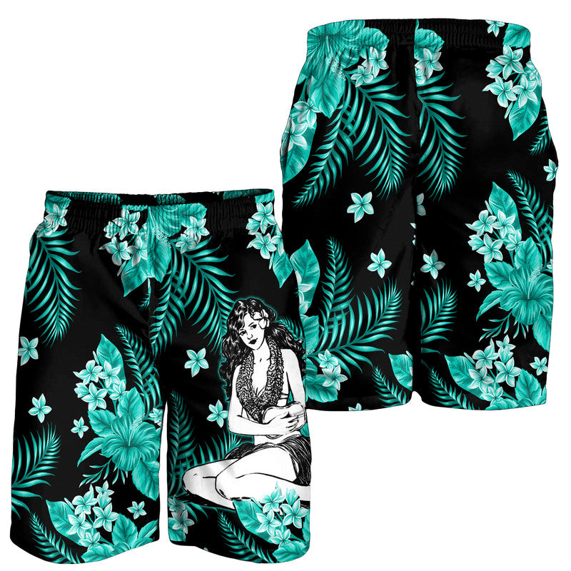 Hawaii Summer Colorful Hula Girl Men Shorts Turquesa LT6 Green - Polynesian Pride