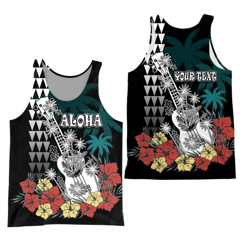 (Custom Personalised) Hawaii Ukulele Mix Hibiscus and Coconut Tree Men Tank Top Aloha Vintage Black Version LT9 Black - Polynesian Pride